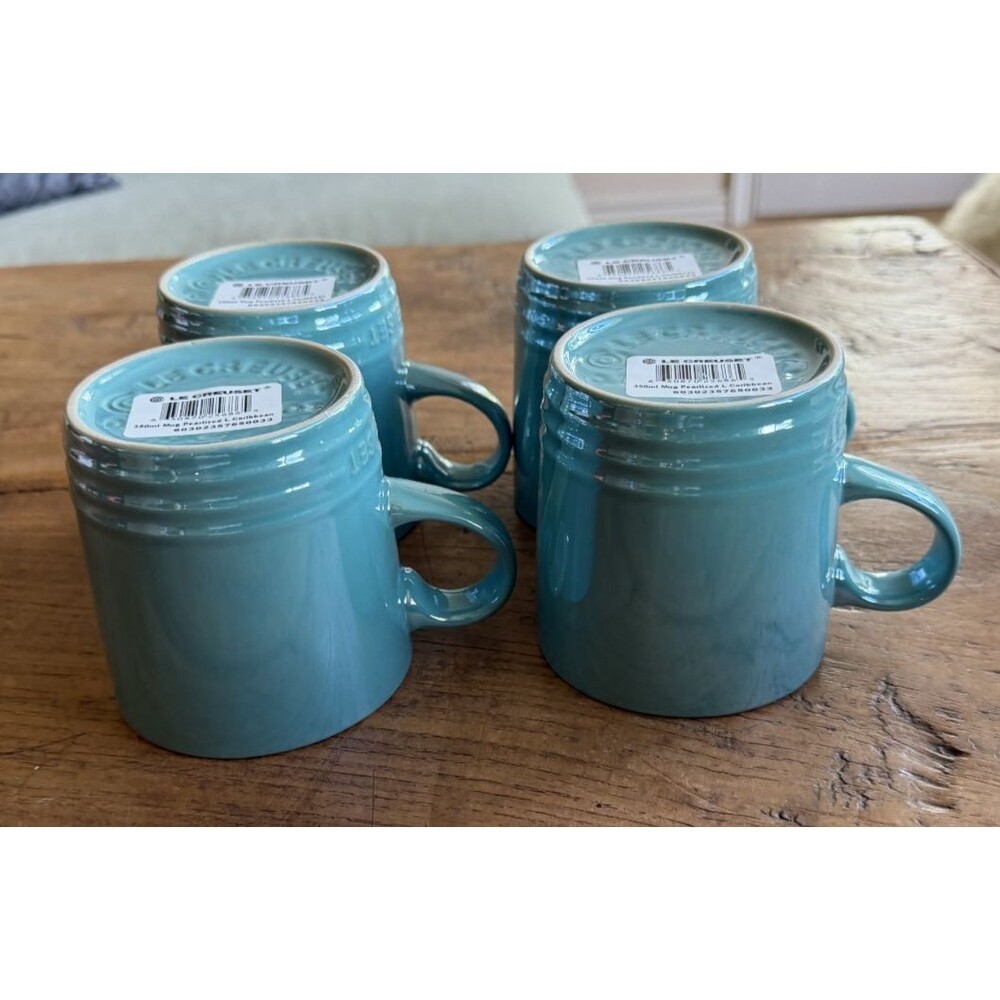 Le Creuset Stoneware London 12 oz 350 ml Mugs Set of 4 Pearlized Caribbean NEW - Picture 5 of 8